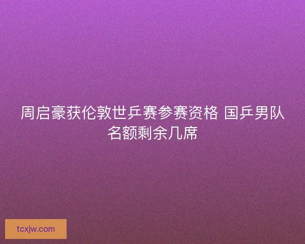周启豪获伦敦世乒赛参赛资格 国乒男队名额剩余几席