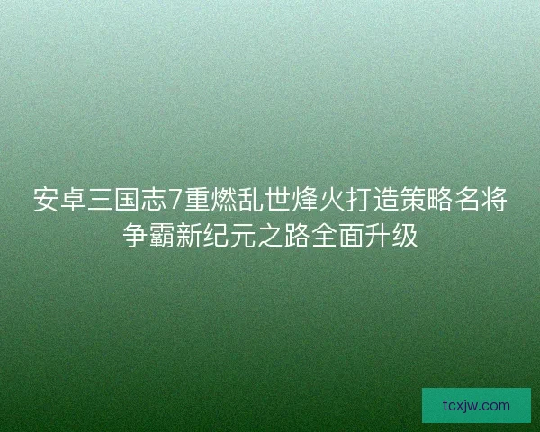 安卓三国志7重燃乱世烽火打造策略名将争霸新纪元之路全面升级