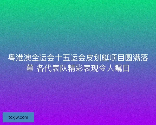 粤港澳全运会十五运会皮划艇项目圆满落幕 各代表队精彩表现令人瞩目
